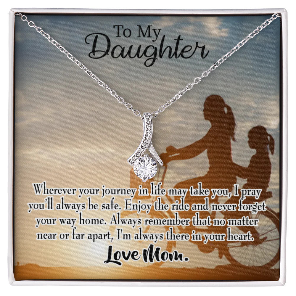To My Daughter I Pray for You from Mum Ribbon Necklace Silver Tone Standard Box